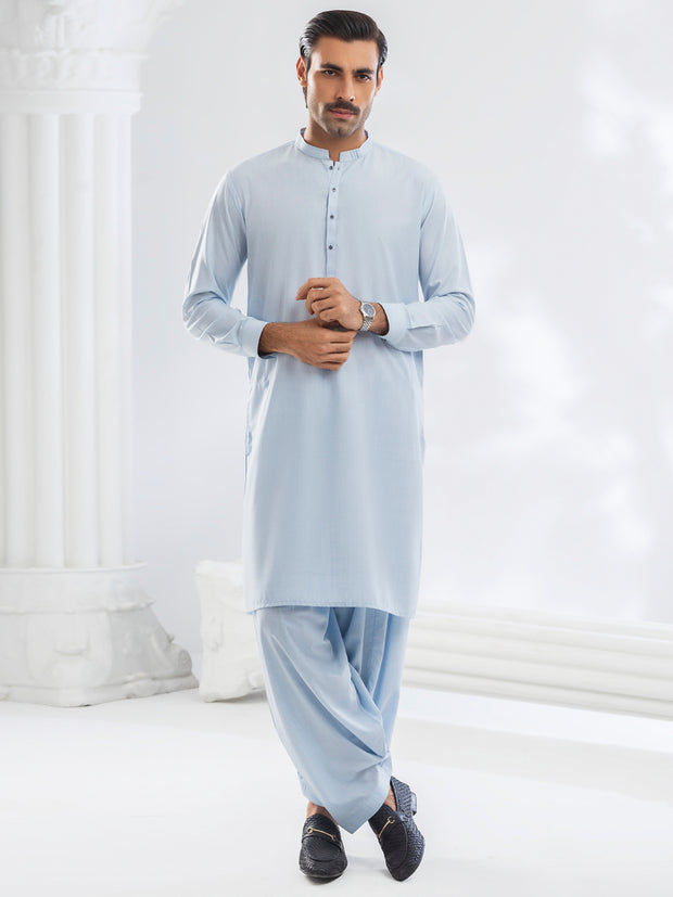 Light Blue Blended Kameez Shalwar - AL-KS-3163