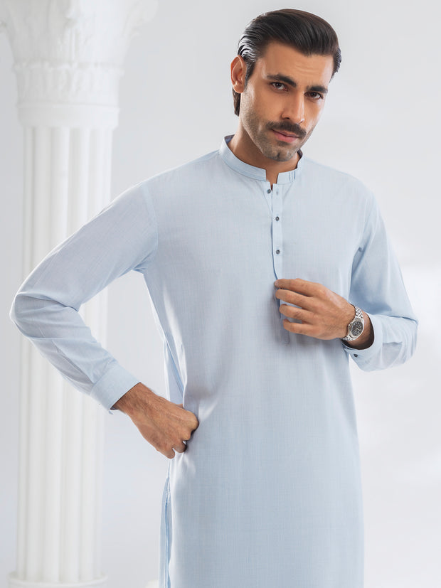 Light Blue Blended Kameez Shalwar - AL-KS-3163