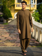 Olive Green Blended Kameez Shalwar - AL-KS-3165