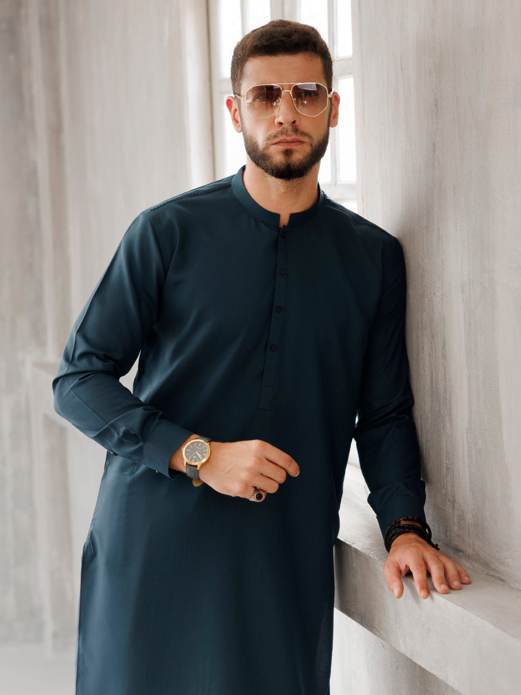 Teal Green Blended Kameez Shalwar - AL-KS-3172