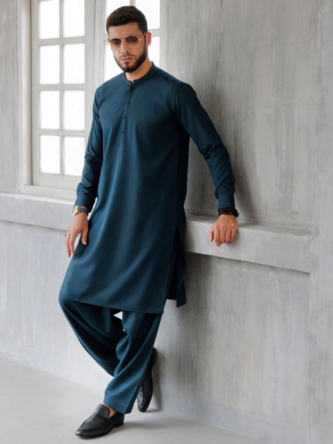 Teal Green Blended Kameez Shalwar - AL-KS-3172