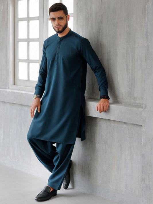 Teal Green Blended Kameez Shalwar - AL-KS-3172