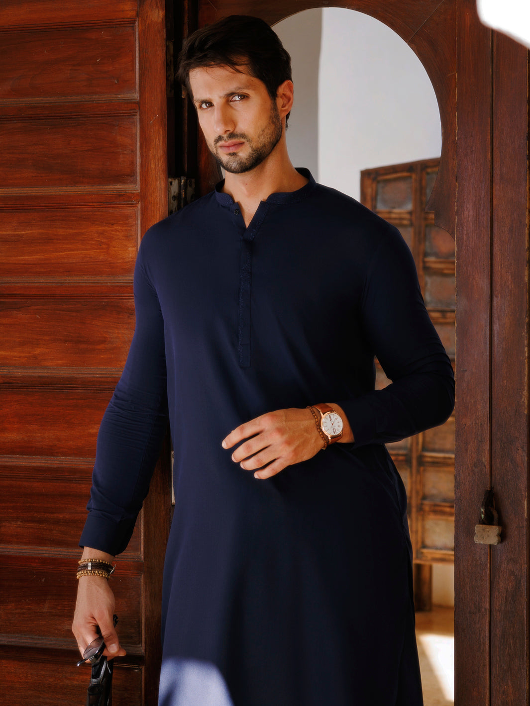 Navy Blue Blended Kameez Shalwar - AL-KS-3177