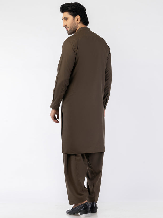 Brown Blended Kameez Shalwar - AL-KS-3188