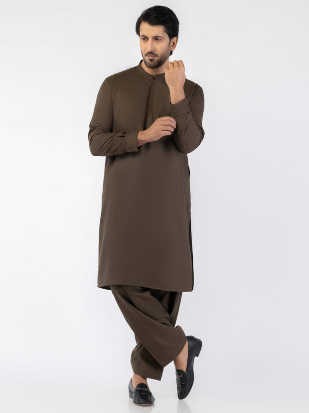 Brown Blended Kameez Shalwar - AL-KS-3188