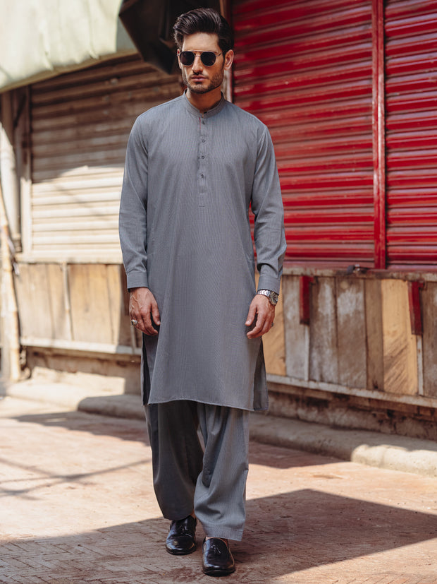 Grey Blended Kameez Shalwar - AL-KS-3193