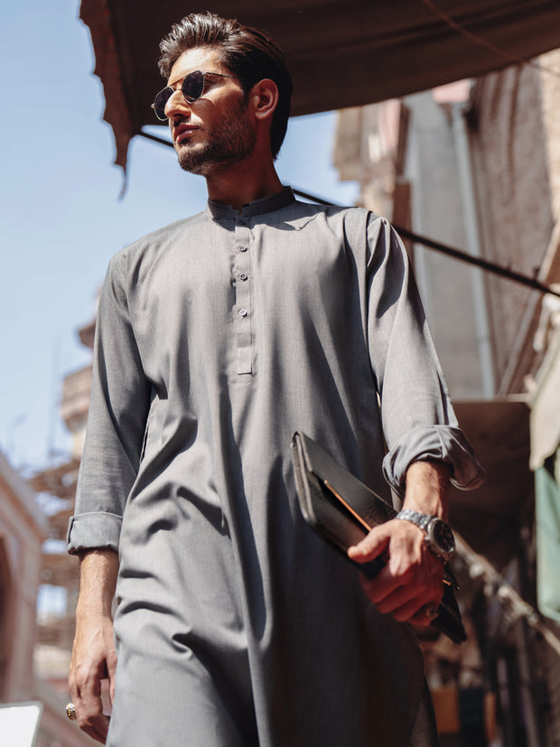 Grey Blended Kameez Shalwar - AL-KS-3193