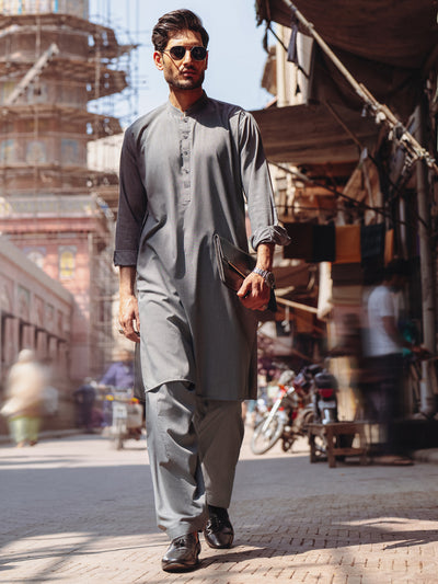 Grey Blended Kameez Shalwar - AL-KS-3193
