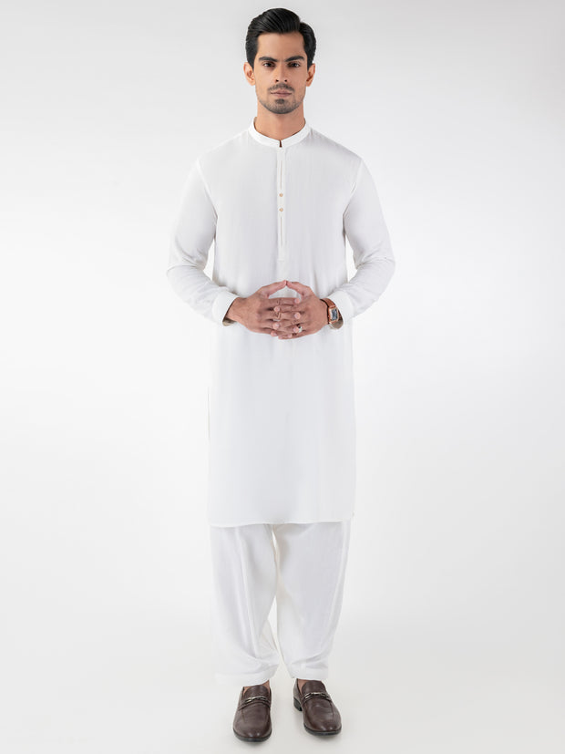 White Blended Kameez Shalwar - AL-KS-3202