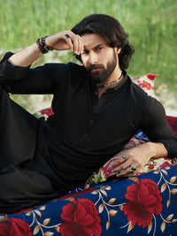 Black Blended Kameez Shalwar - AL-KS-3203