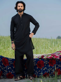 Black Blended Kameez Shalwar - AL-KS-3203
