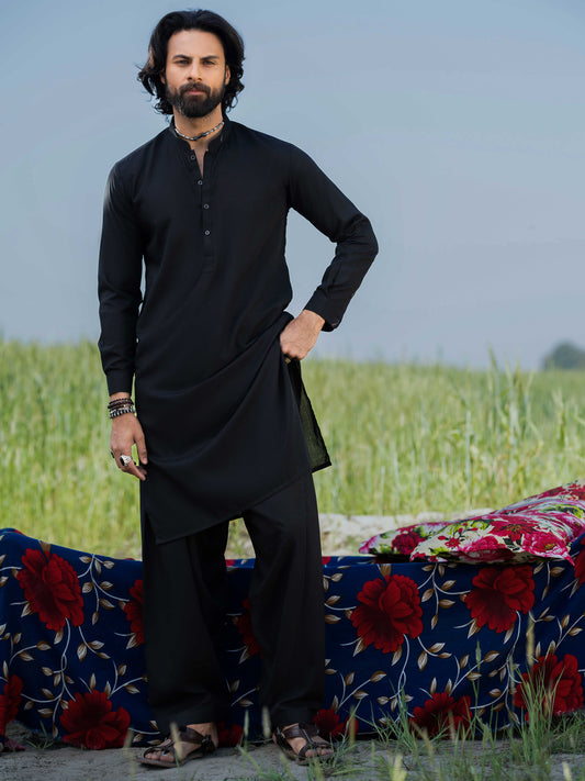 Black Blended Kameez Shalwar - AL-KS-3203