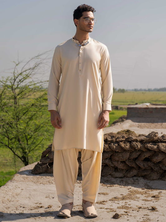 Beige Blended Kameez Shalwar - AL-KS-3206