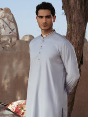 Light Grey Blended Kameez Shalwar - AL-KS-3207