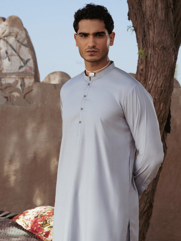 Light Grey Blended Kameez Shalwar - AL-KS-3207