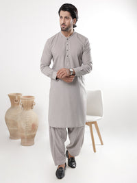 Ash Grey Blended Kameez Shalwar - AL-KS-3216