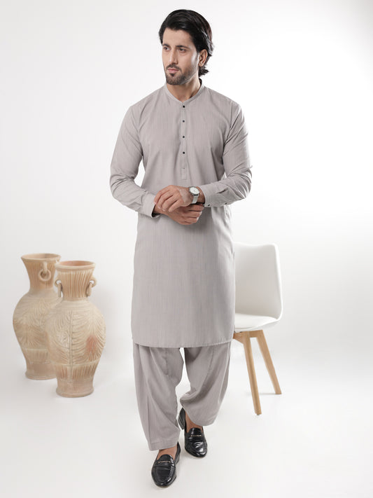 Ash Grey Blended Kameez Shalwar - AL-KS-3216