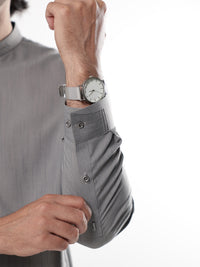 Light Grey Blended Kameez Shalwar - AL-KS-3218
