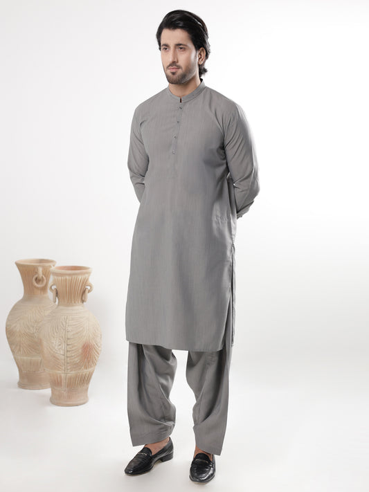 Light Grey Blended Kameez Shalwar - AL-KS-3218
