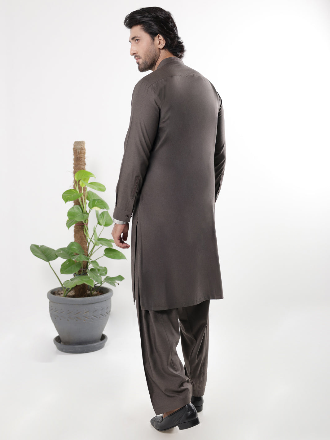 Dark Brown Blended Kameez Shalwar - AL-KS-3225