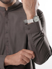 Dark Brown Blended Kameez Shalwar - AL-KS-3225