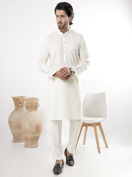 Cream Blended Kurta Trousers - AL-KT-3226
