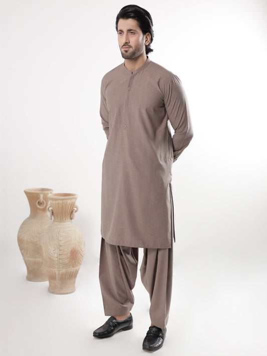 Brown Blended Kameez Shalwar - AL-KS-3231