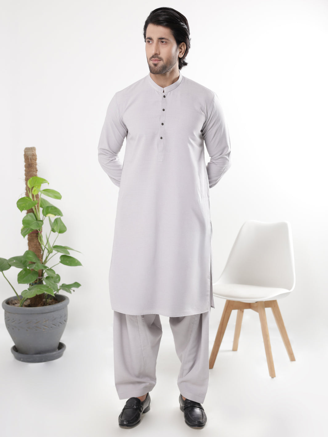 Ash Grey Blended Kameez Shalwar - AL-KS-3233A