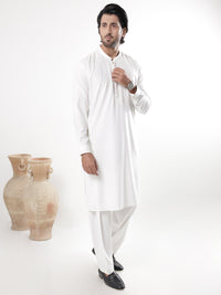 White Blended Kameez Shalwar - AL-KS-3238