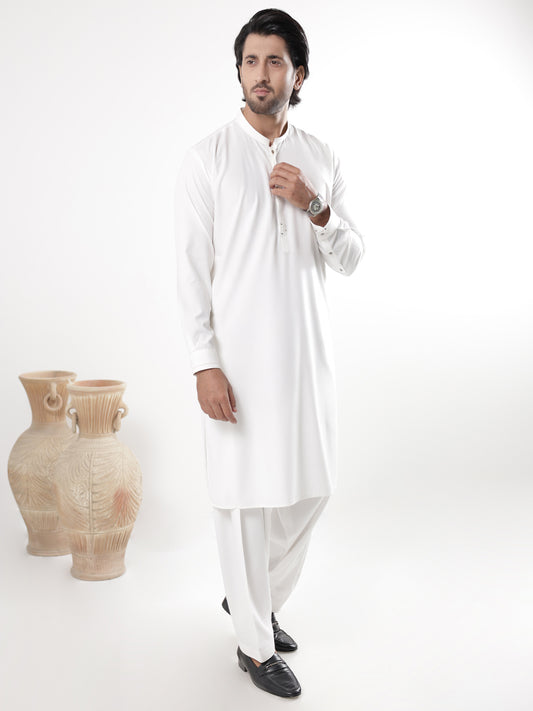 White Blended Kameez Shalwar - AL-KS-3238