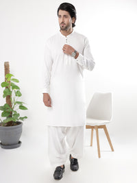 White Blended Kameez Shalwar - AL-KS-3239
