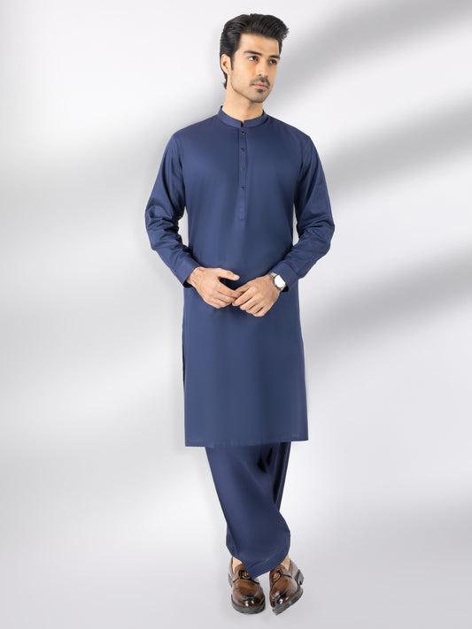 Dark Blue Cotton Kameez Shalwar - AL-KS-3242F