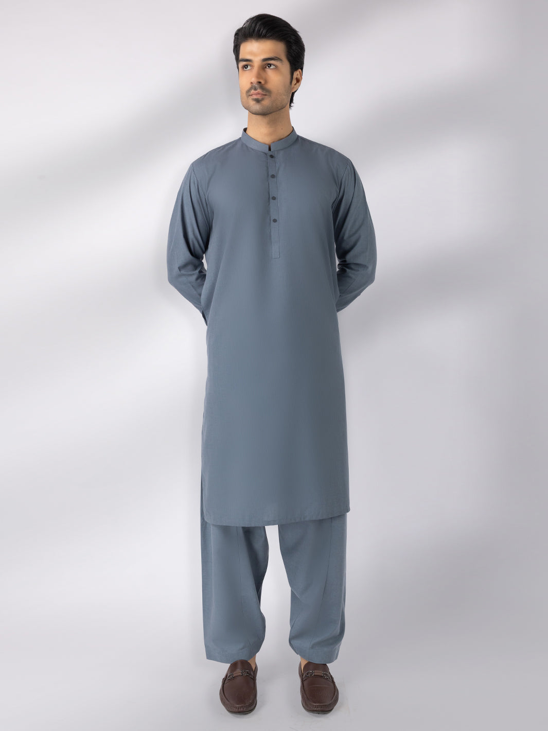 Grey Blended Kameez Shalwar - AL-KS-3244B