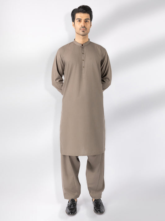 Brown Blended Kameez Shalwar - AL-KS-3244C