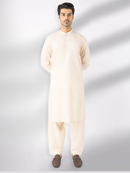 Cream Blended Kameez Shalwar - AL-KS-3247B