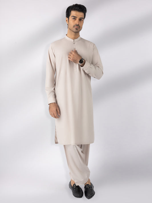 Beige Blended Kameez Shalwar - AL-KS-3247C