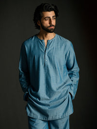 Light Blue Blended Kurta Trousers - AL-KT-3261