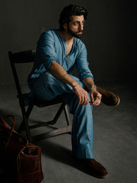 Light Blue Blended Kurta Trousers - AL-KT-3261