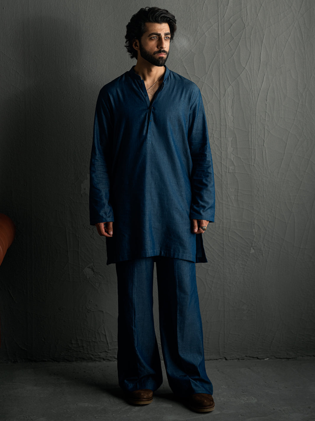 Denim Blue Blended Kurta Trousers - AL-KT-3263