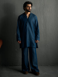 Denim Blue Blended Kurta Trousers - AL-KT-3263