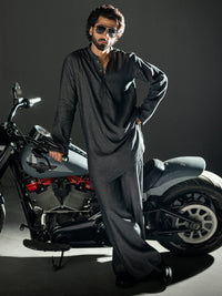 Charcoal Blended Kurta Trousers - AL-KT-3264