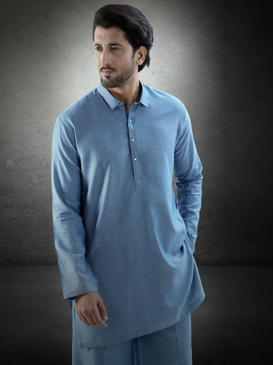 Light Blue Denim Kurta Trousers - AL-KT-3281