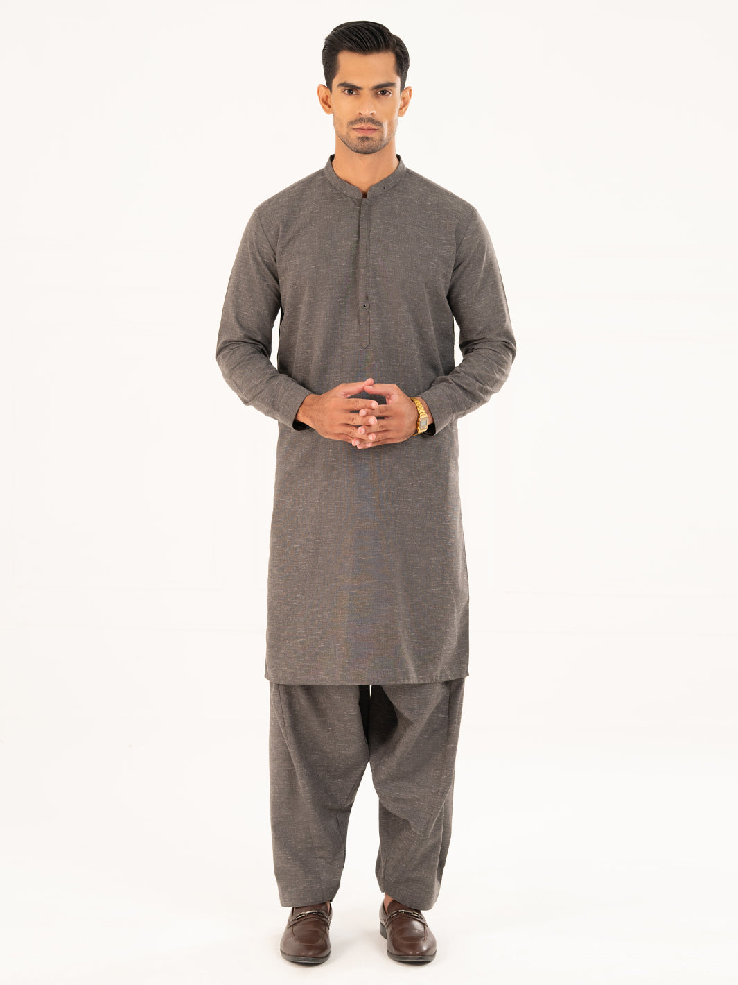 Charcoal Grey Cut & Sew Kameez Shalwar - AL-KS-3313