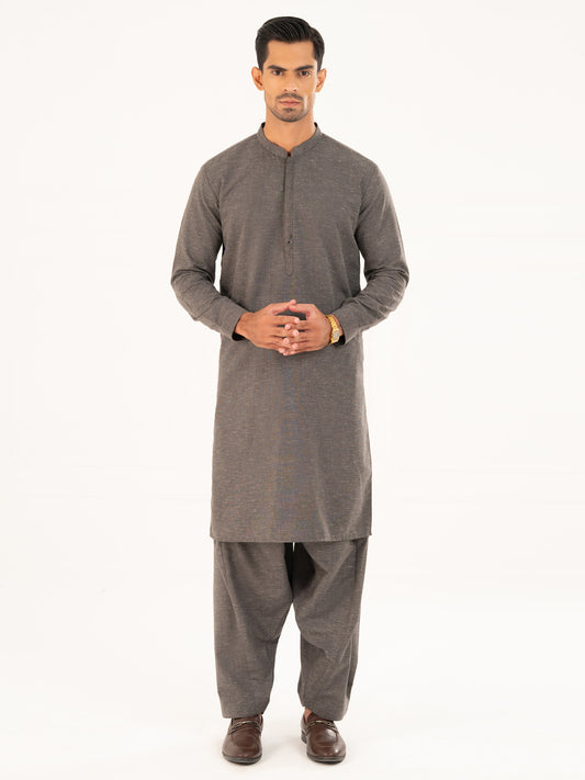 Charcoal Grey Cut & Sew Kameez Shalwar - AL-KS-3313