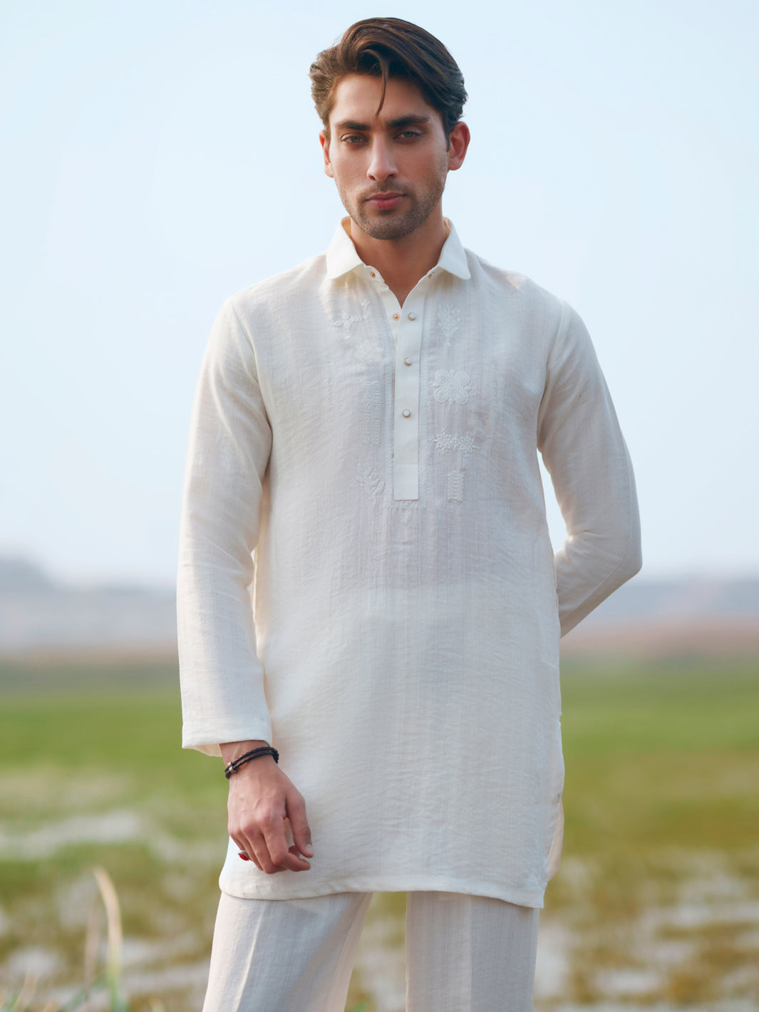 White Cotton Semi-Formal Kurta Trousers - AL-KT-3366