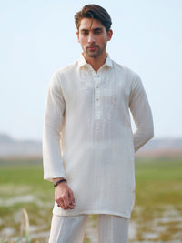White Cotton Semi-Formal Kurta Trousers - AL-KT-3366