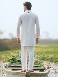 White Cotton Semi-Formal Kurta Trousers - AL-KT-3366