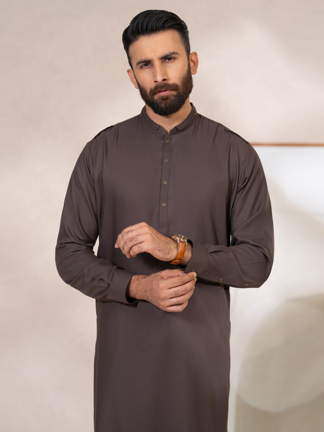 Dark Brown Kameez Shalwar - AL-KS-3416