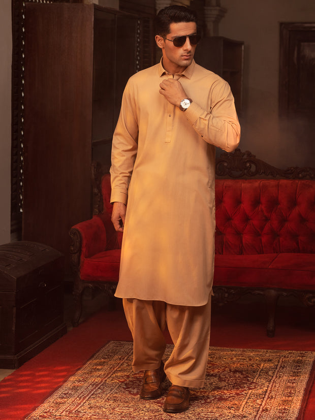 Beige Blended Kameez Shalwar - ALWA-KS-401