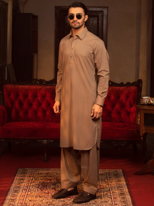 Brown Blended Kameez Shalwar - ALWA-KS-402